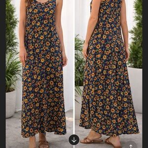 NATURAL LIFE Navy Maxi Dress with Yellow Floral Print 100 percent cotton.